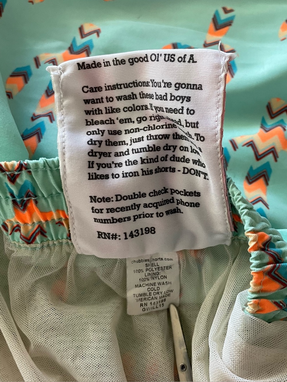 Chubbies Swim Trunks Shorts Mens XL Mint Green Cactus Print USA Drawstring Pool - Picture 15 of 15